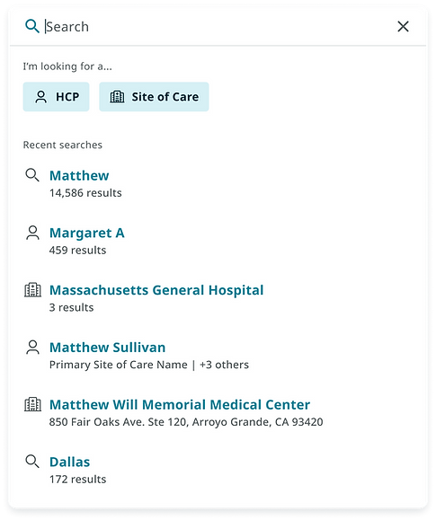 UI element showing the search functionality and predictive results