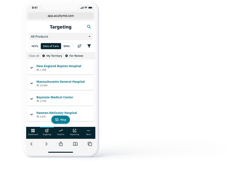A mobile app UI mockup of the targeting feature in list view