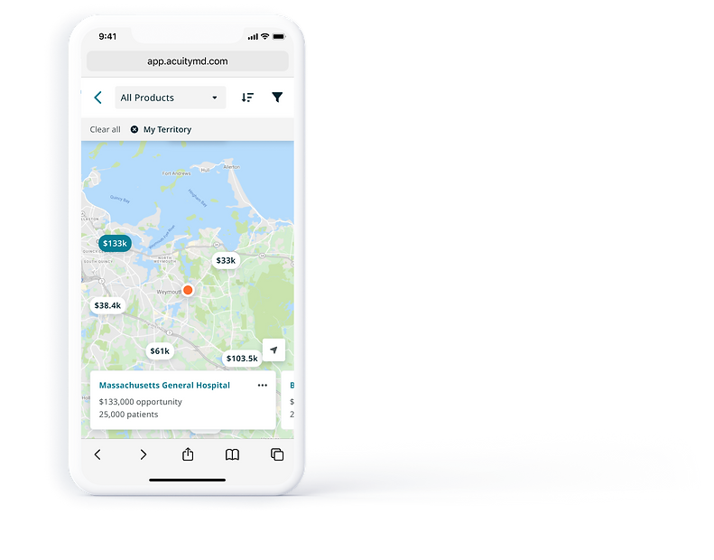 AcuityMD Mobile App Mockup of the Sales Targeting Map View