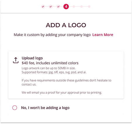 The user interface for adding a logo to a custom greeting card.