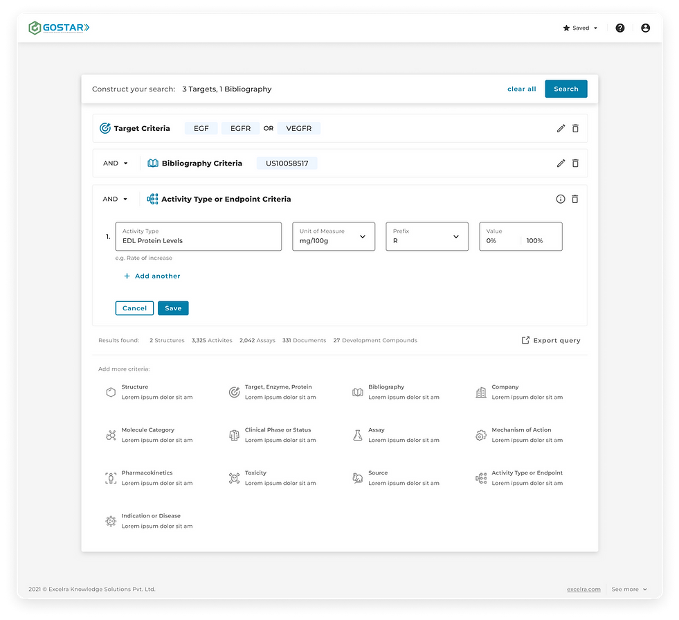 Excelra GOSTAR UX UI Design Guided Search