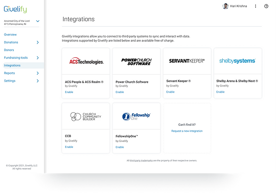 Givelify UX UI integrations