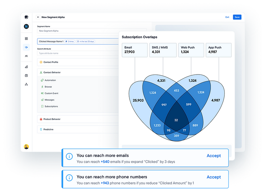 UX/UI design mockup of how users can create segments of their audience