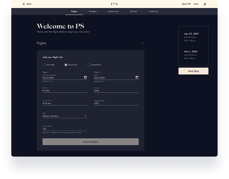 PS UX UI Design Reservation Flow Step 1 - Flights