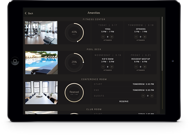 Urbane Amenities feature mockup on a tablet.