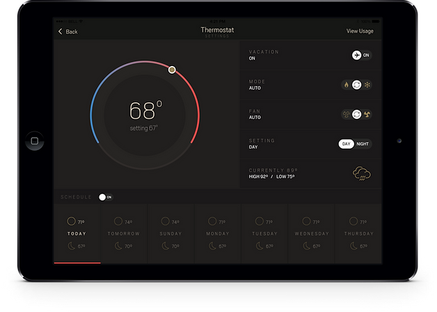 Urbane Thermostat feature on an iPad tablet.