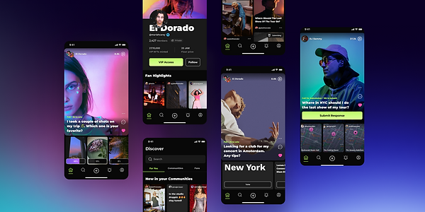 Various interface mockups of the Geojam mobile app