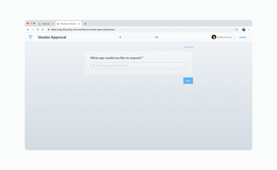 Vendr UX UI Design Submitting Intake Form