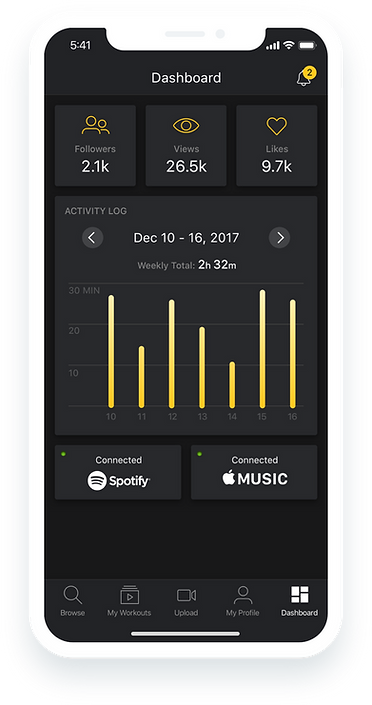 Design of the Dashboard feature on the VYTL Fitness mobile app.